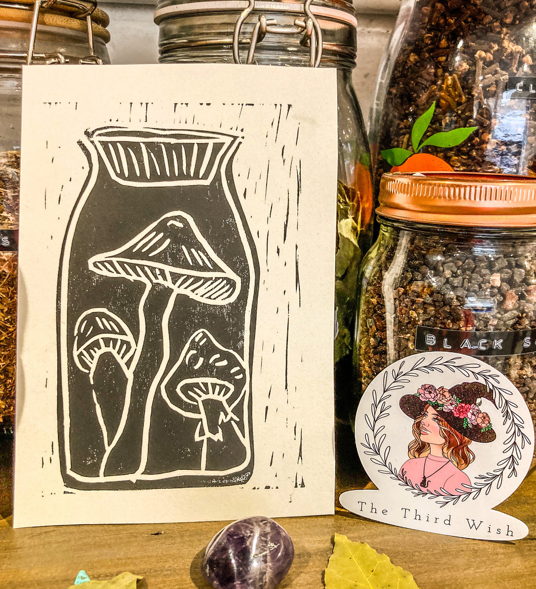 Mushroom's Lino etched Print