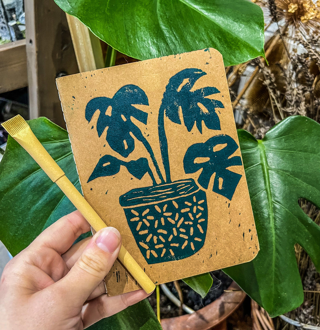 Cheese Plant Lino print Notebook & Eco pen